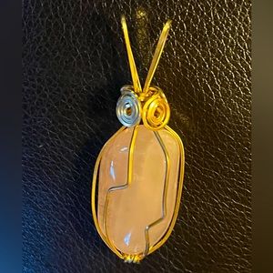 Rose Quartz hand wrapped stone pendant